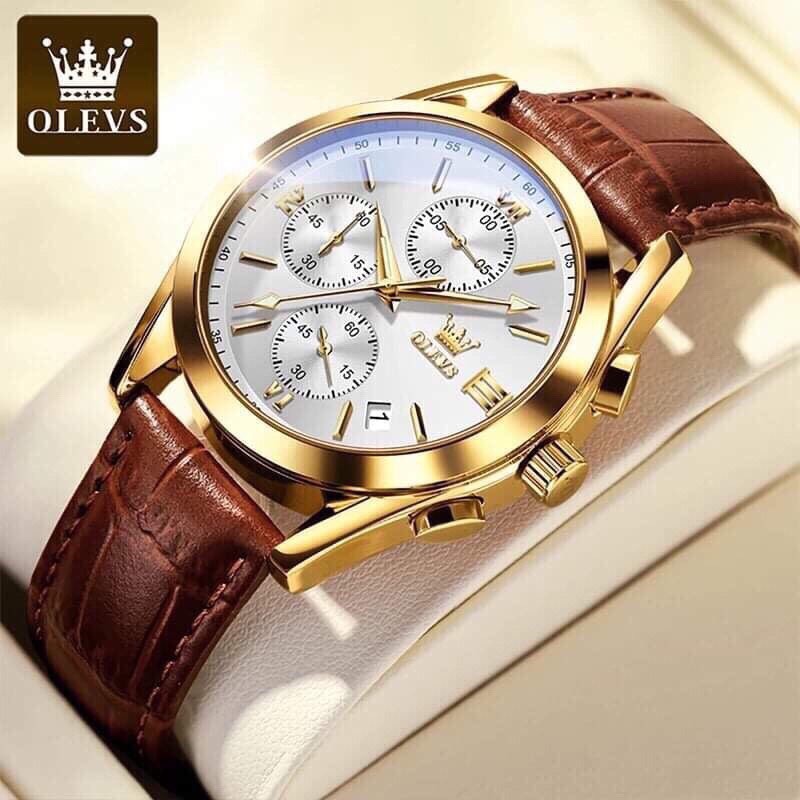 Olevs Luxury Mans Leather Belt Watch - Golden Gray