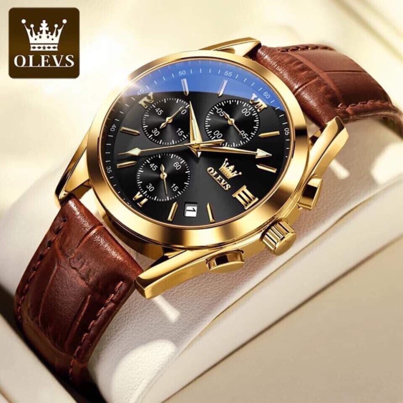Olevs Luxury Mans Leather Belt Watch - Golden Gray